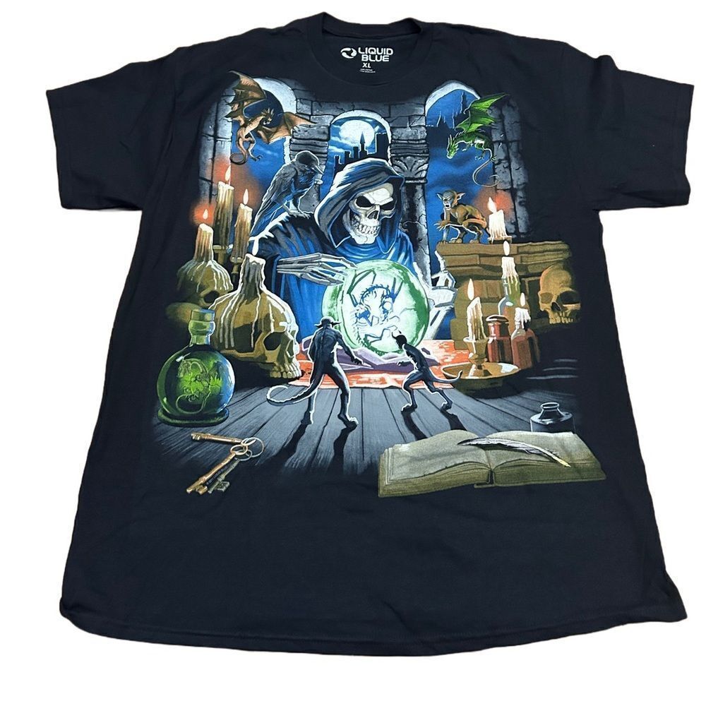 Liquid Blue Mens Grim Reaper Dark Fantasy Tshirt NWOT